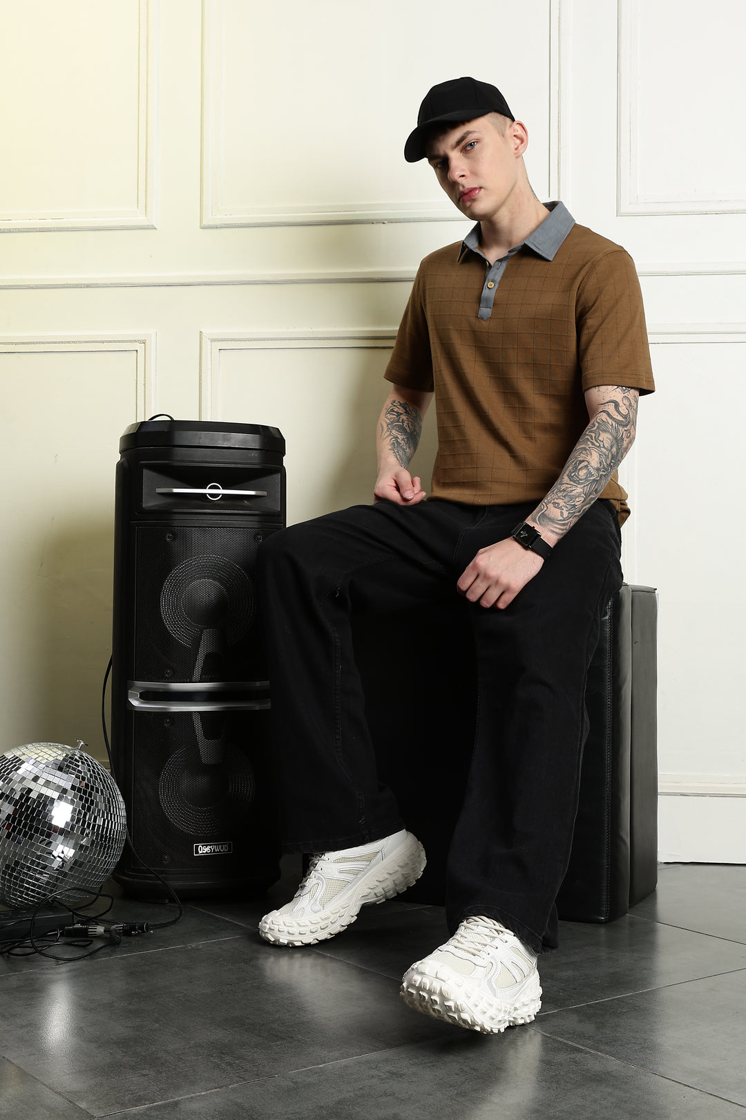 Denim Collar Brown Polo Shirt
