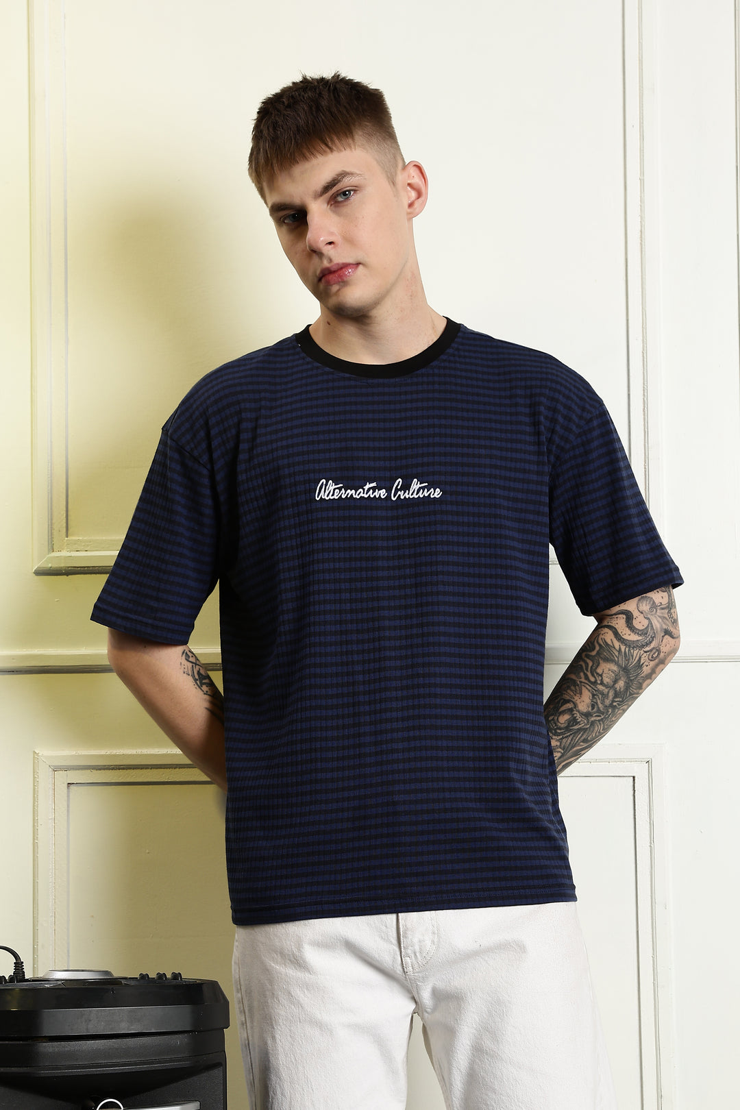 Alternative Culture: Stripes Embroidery Oversized T-shirt