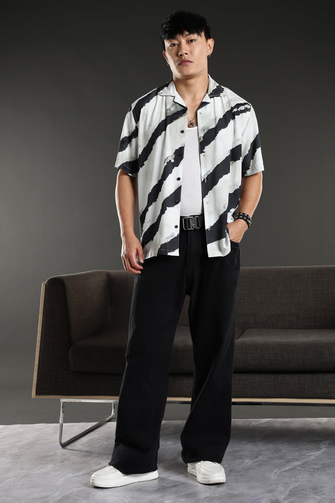 Oblique Stripes Cuban shirt