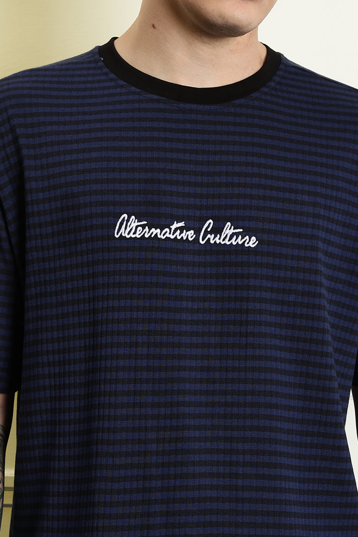 Alternative Culture: Stripes Embroidery Oversized T-shirt