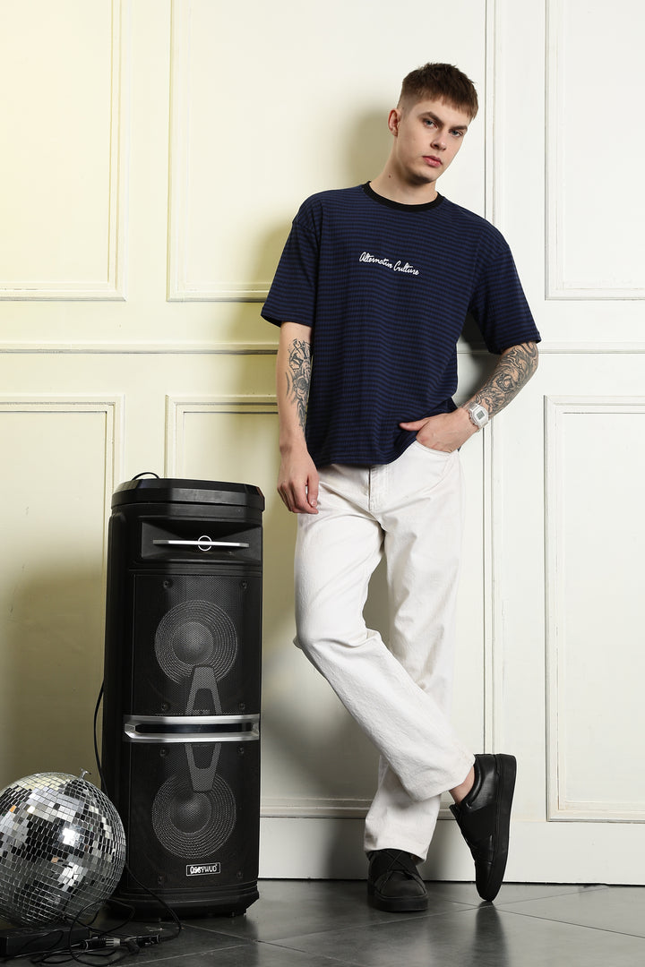 Alternative Culture: Stripes Embroidery Oversized T-shirt