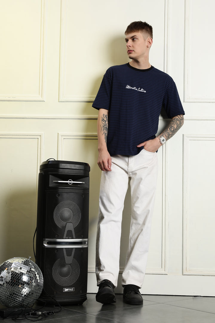 Alternative Culture: Stripes Embroidery Oversized T-shirt