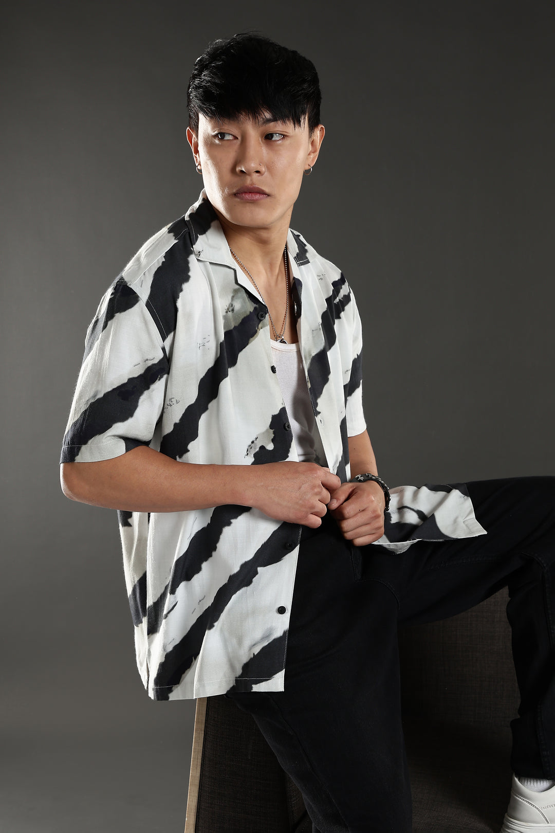 Oblique Stripes Cuban shirt