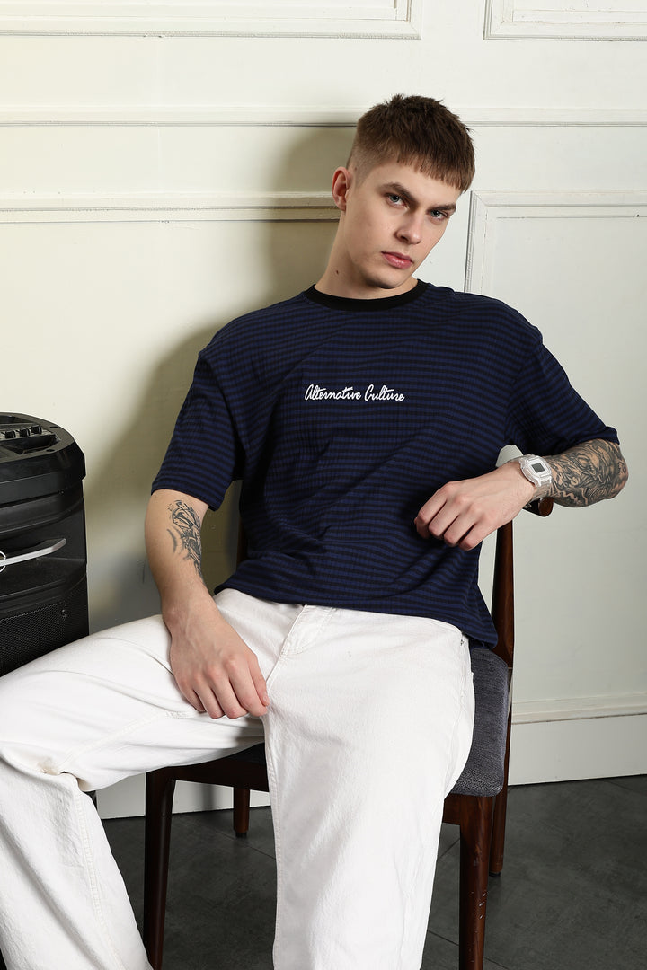 Alternative Culture: Stripes Embroidery Oversized T-shirt