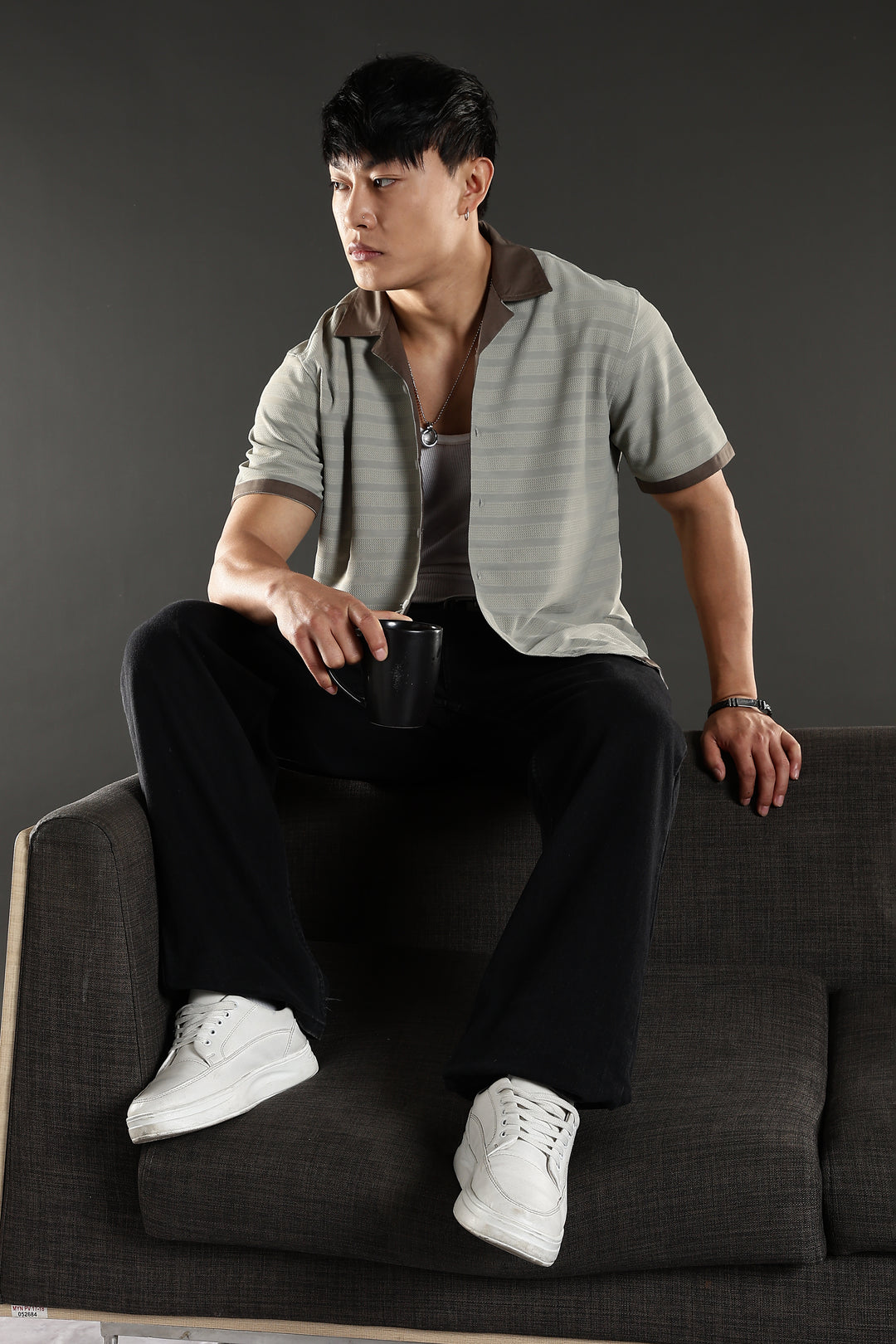 Textured Fabric: Sage Green Stripes Cuban Shirt