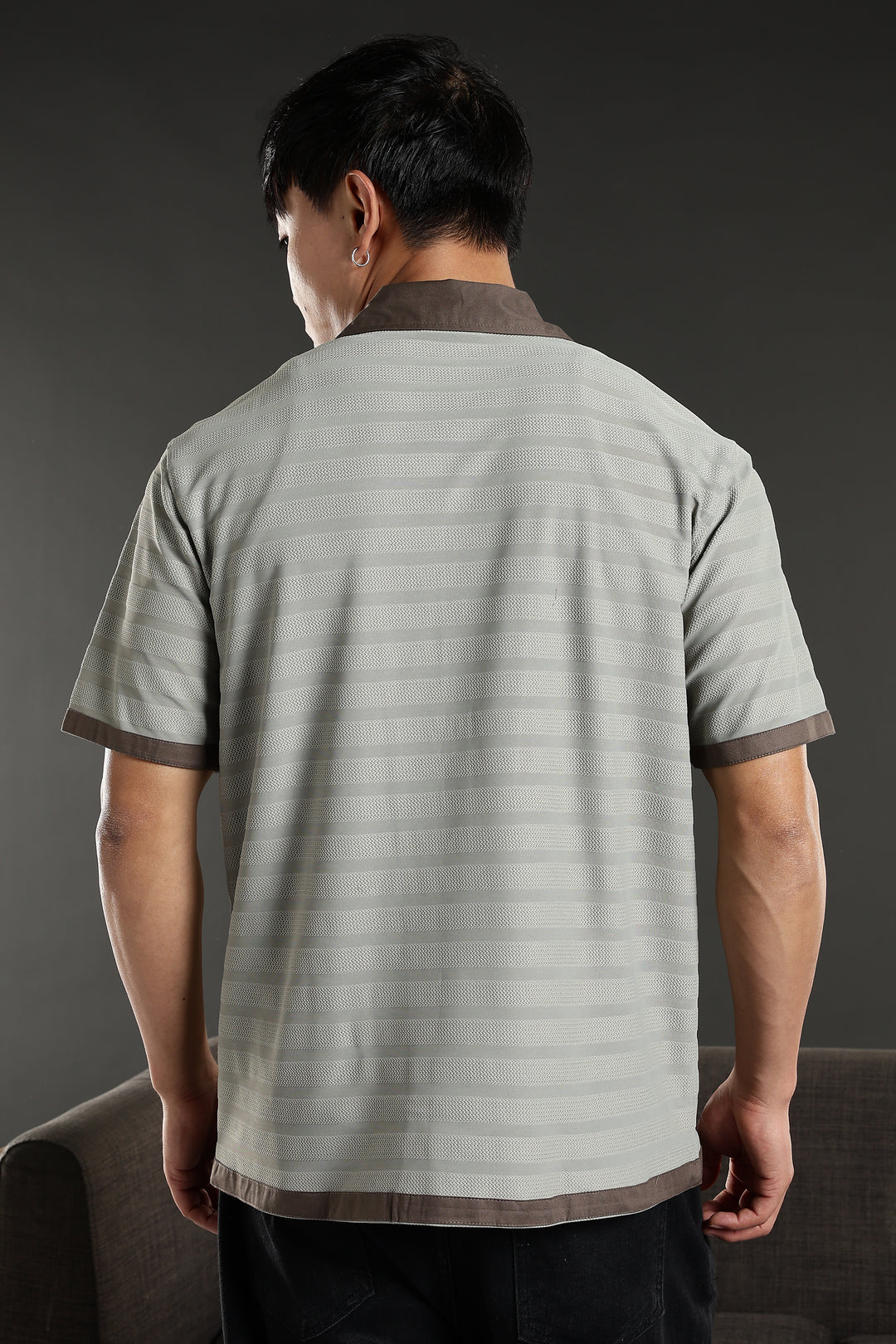 Textured Fabric: Sage Green Stripes Cuban Shirt