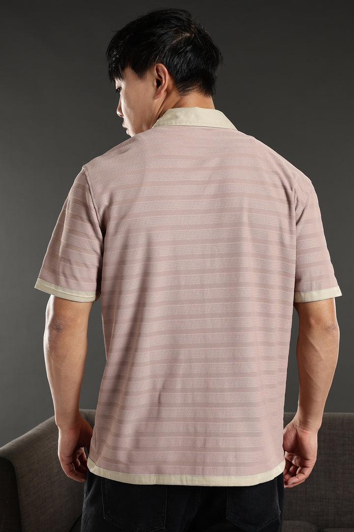 Textured Fabric: Stripes Peach Cuban Shirt