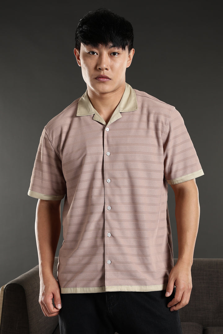 Textured Fabric: Stripes Peach Cuban Shirt