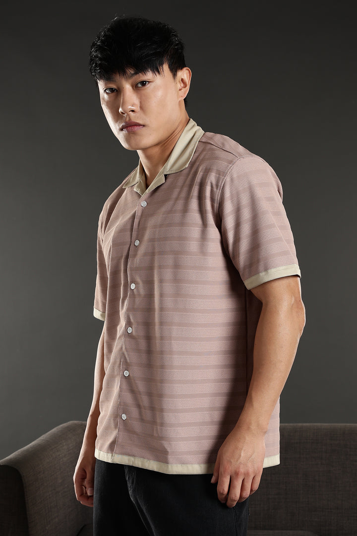 Textured Fabric: Stripes Peach Cuban Shirt