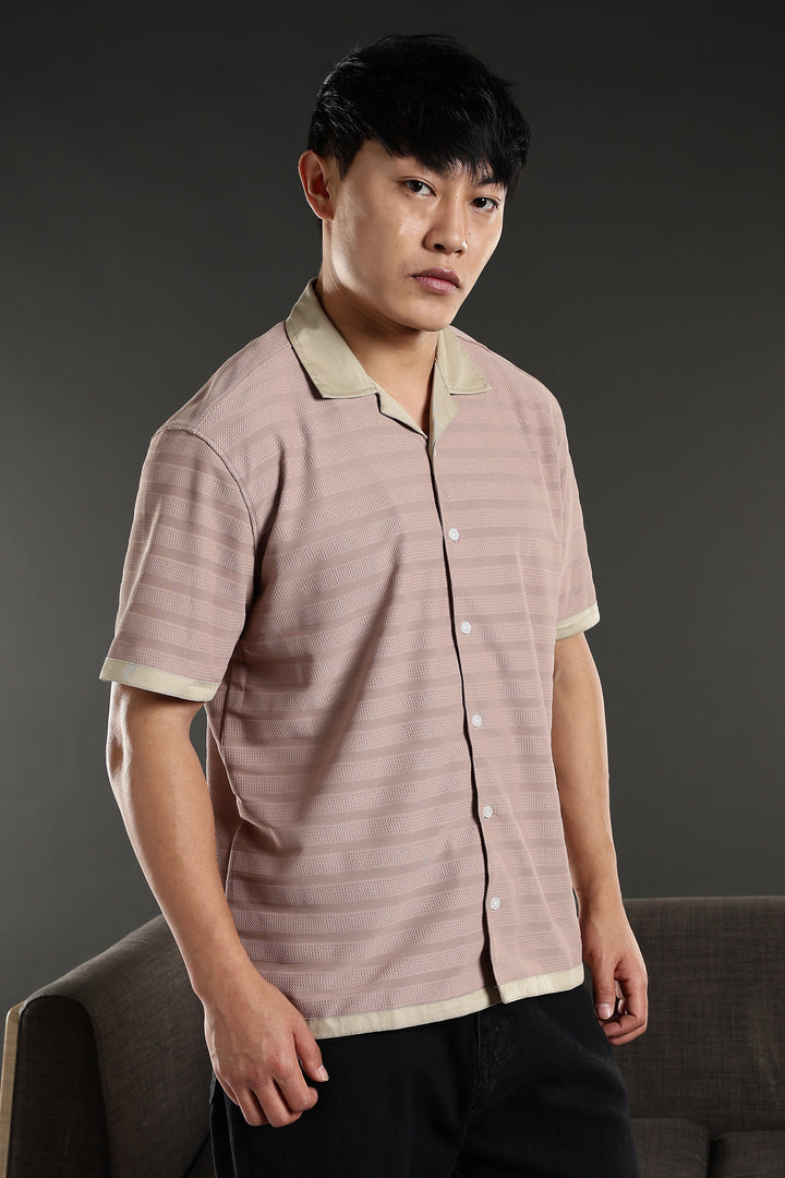 Textured Fabric: Stripes Peach Cuban Shirt