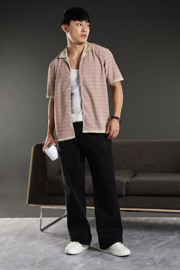 Textured Fabric: Stripes Peach Cuban Shirt