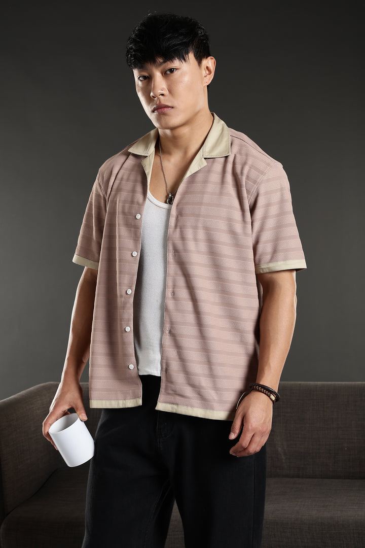 Textured Fabric: Stripes Peach Cuban Shirt