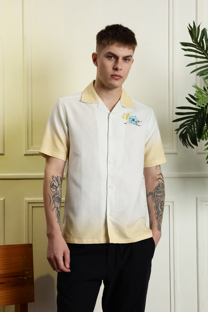 Classic: Parrot Printed White Cuban Cotton Shirt
