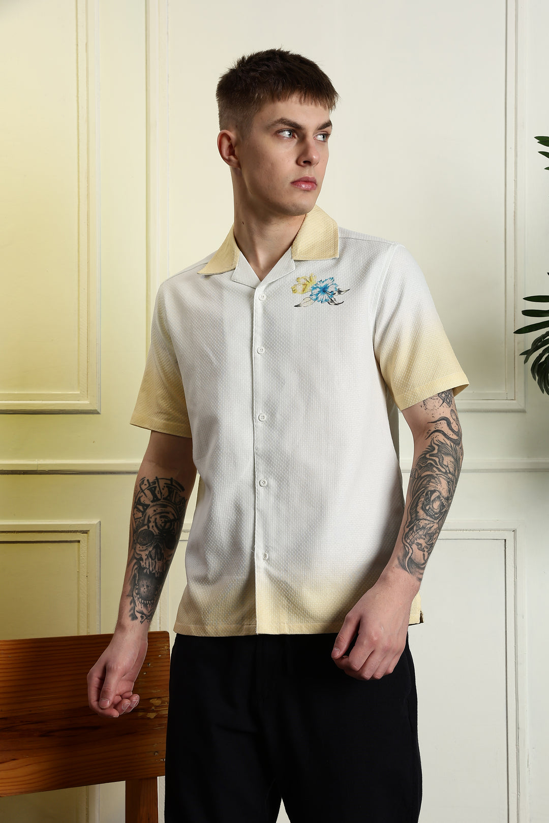 Classic: Parrot Printed White Cuban Cotton Shirt