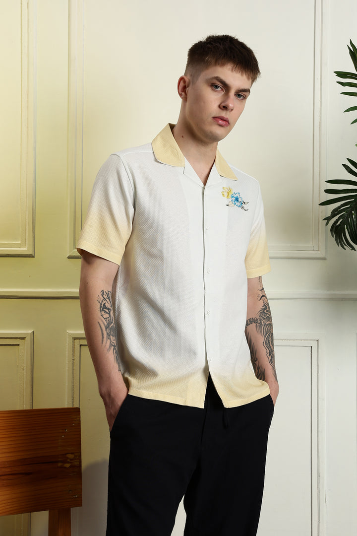 Classic: Parrot Printed White Cuban Cotton Shirt