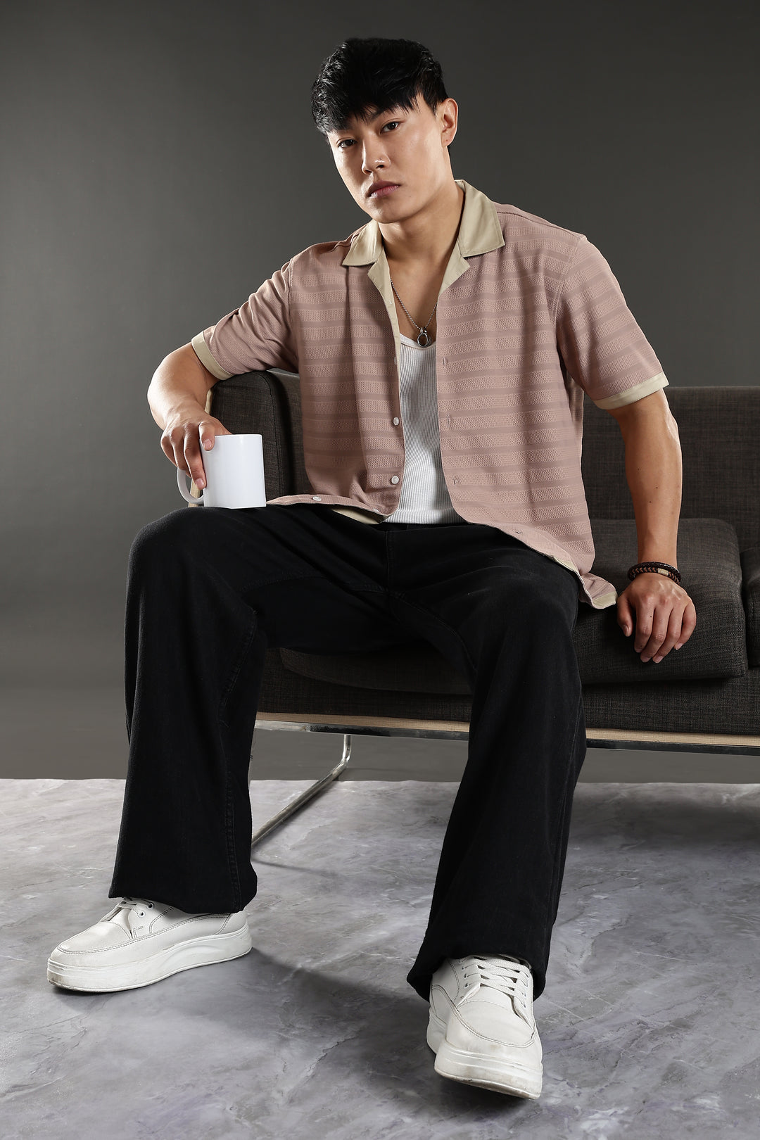 Textured Fabric: Stripes Peach Cuban Shirt