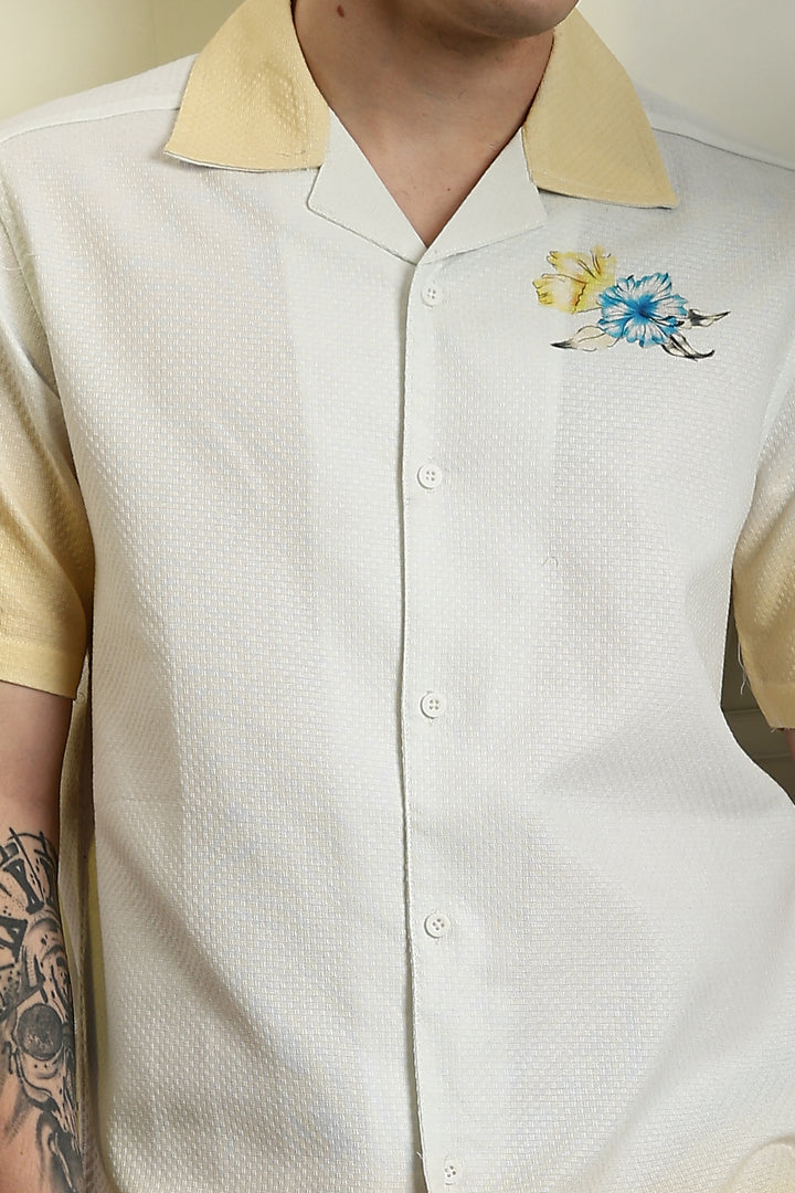 Classic: Parrot Printed White Cuban Cotton Shirt