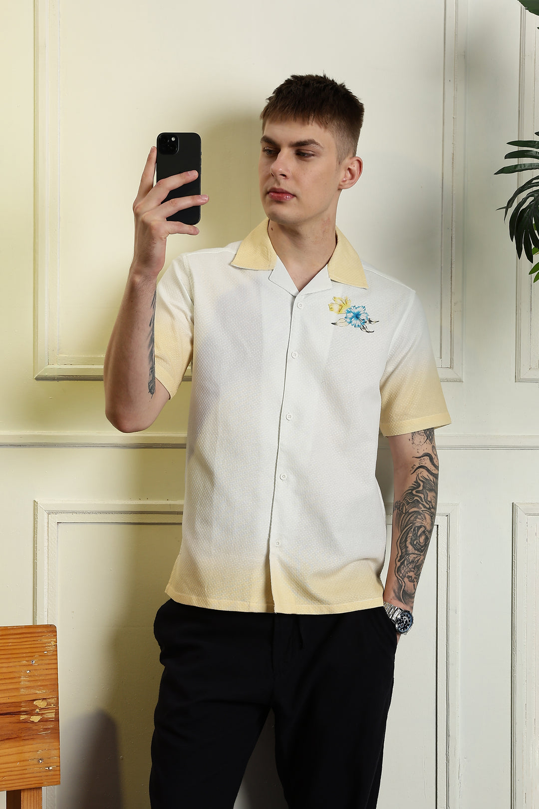 Classic: Parrot Printed White Cuban Cotton Shirt