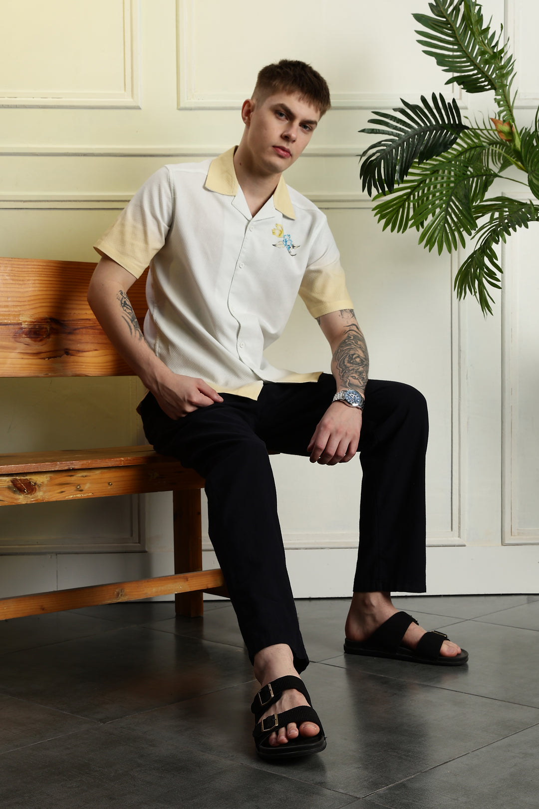 Classic: Parrot Printed White Cuban Cotton Shirt