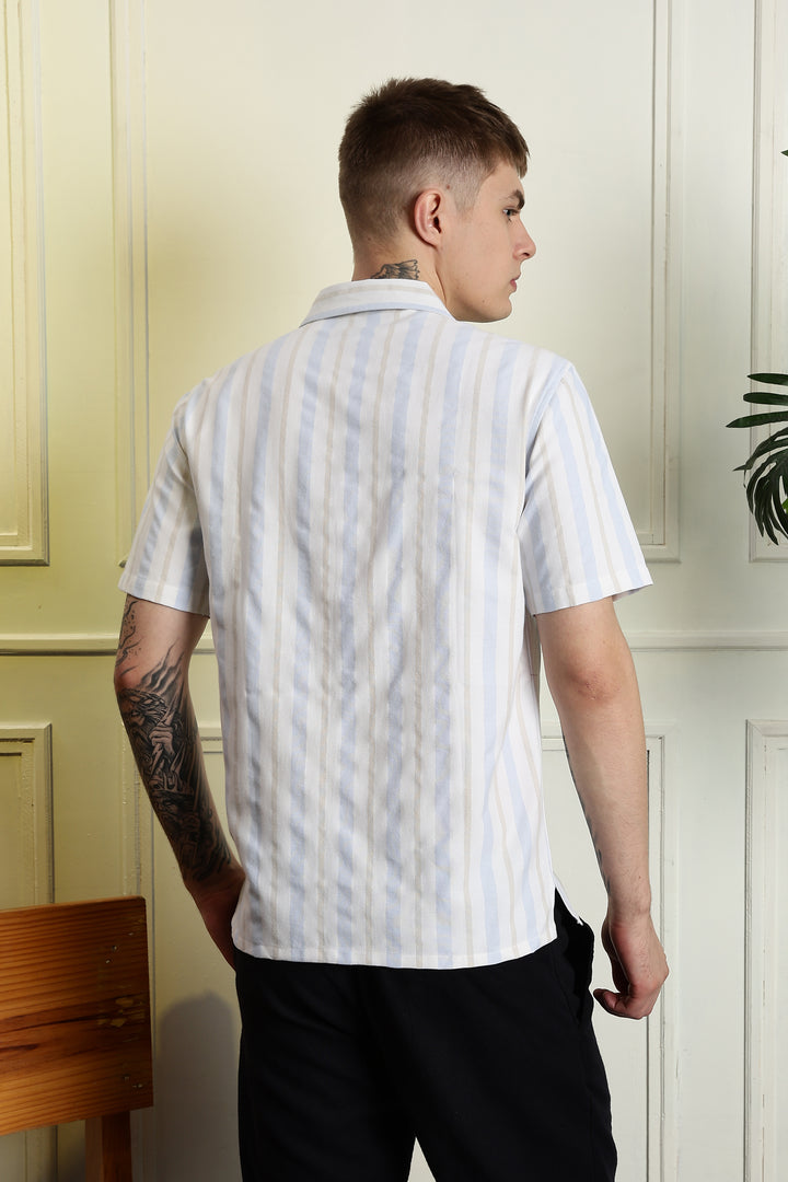 Vintage Ship : Stripes Embroidery Cuban Shirt