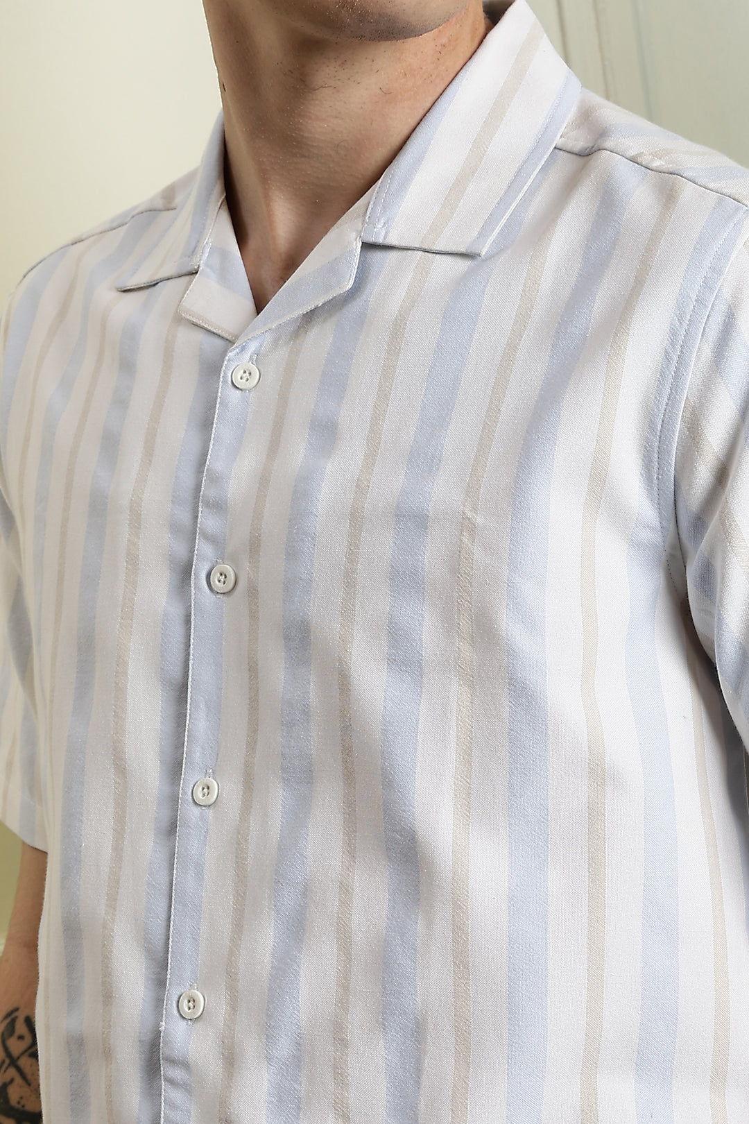 Vintage Ship : Stripes Embroidery Cuban Shirt
