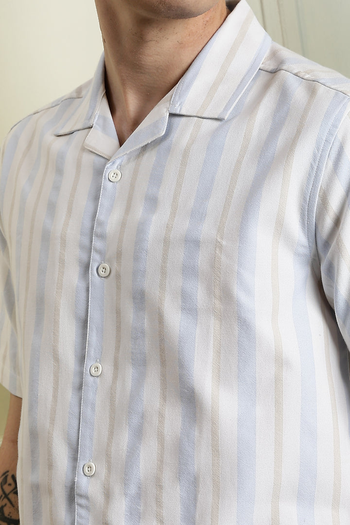 Vintage Ship : Stripes Embroidery Cuban Shirt