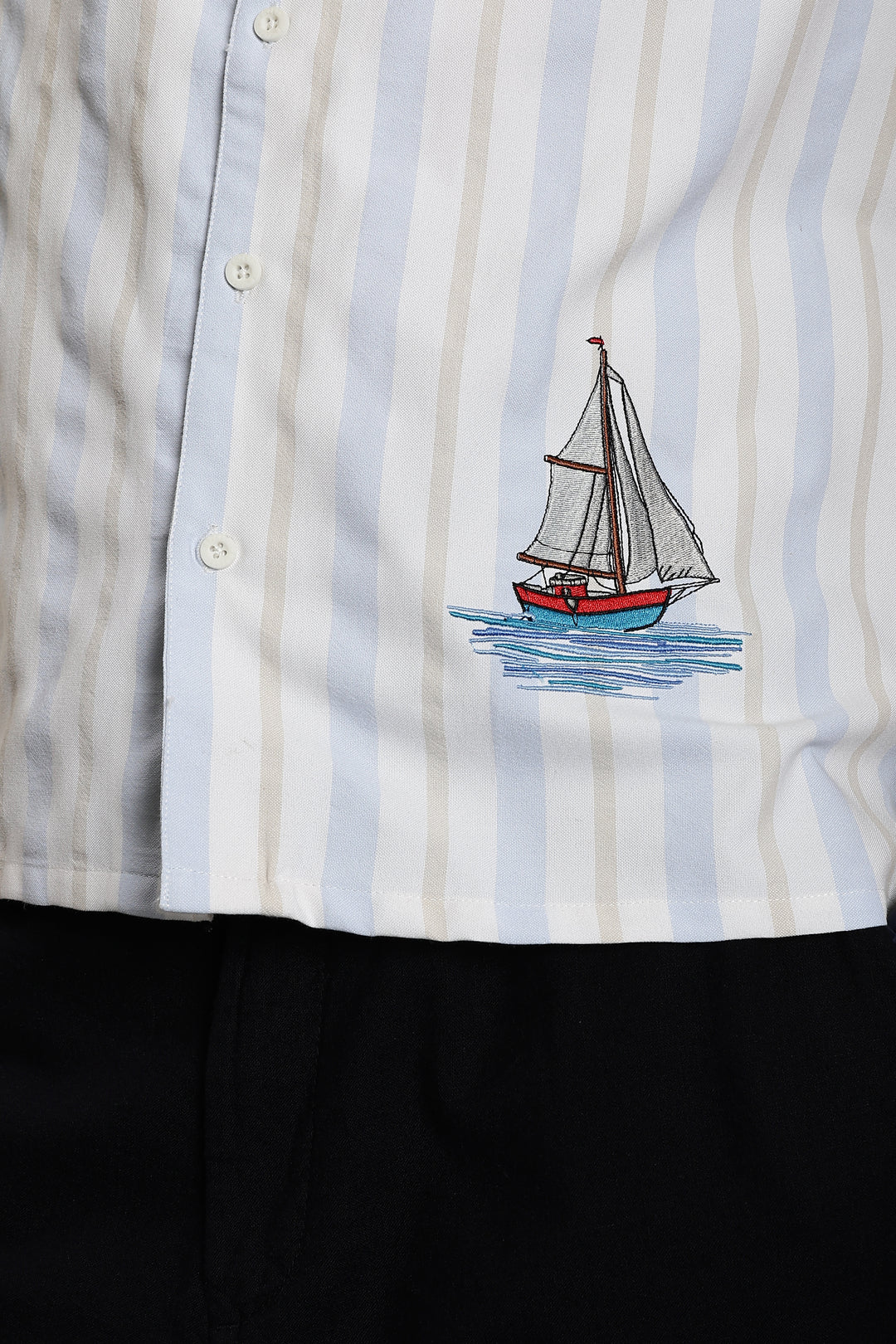 Vintage Ship : Stripes Embroidery Cuban Shirt