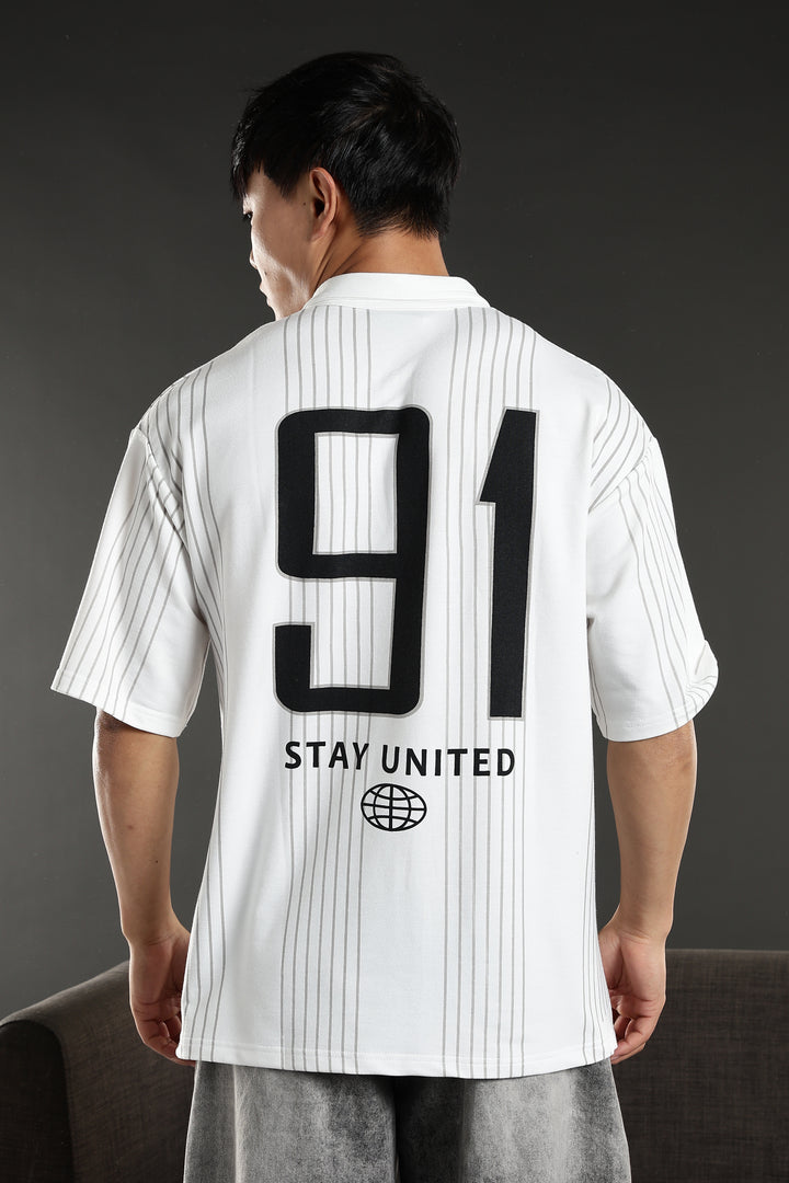 Hustle: White Oversized Polo T-shirt