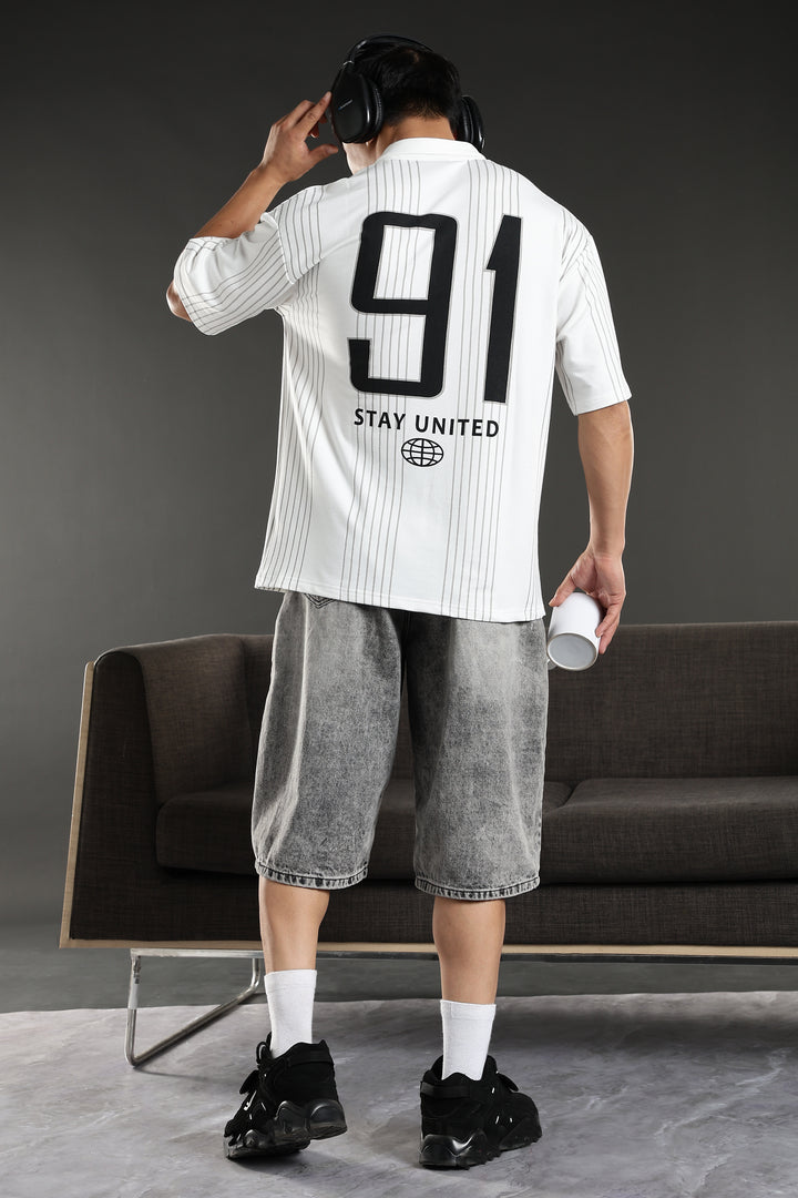 Hustle: White Oversized Polo T-shirt