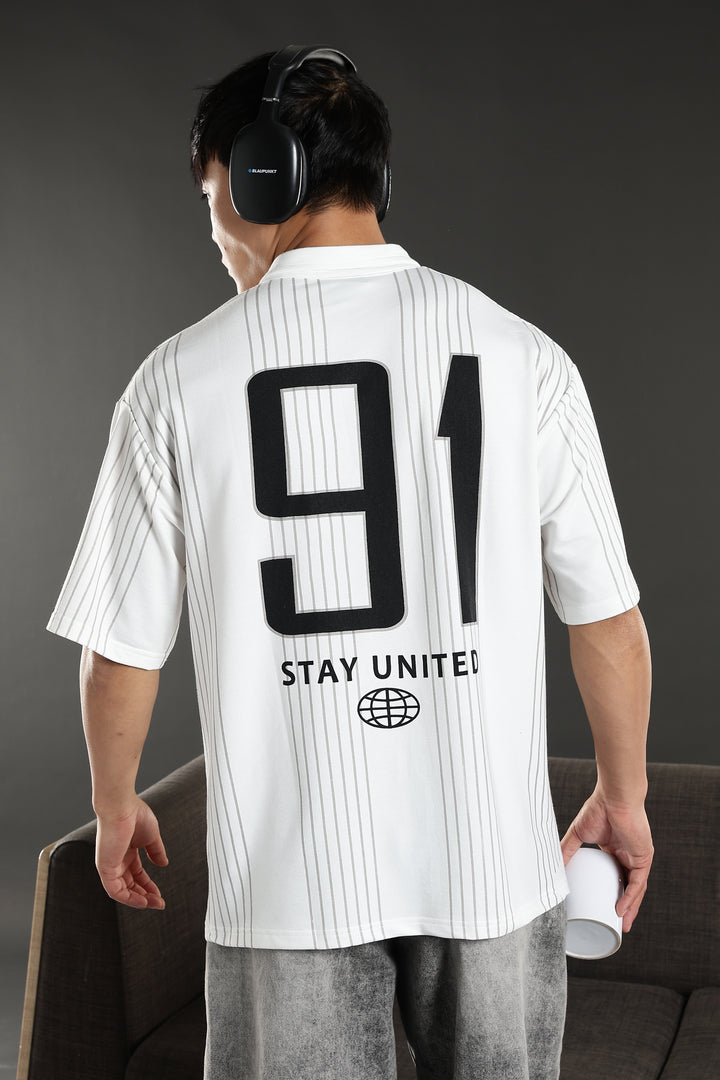 Hustle: White Oversized Polo T-shirt