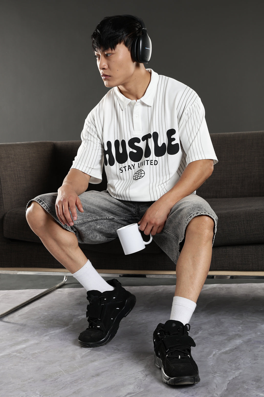 Hustle: White Oversized Polo T-shirt