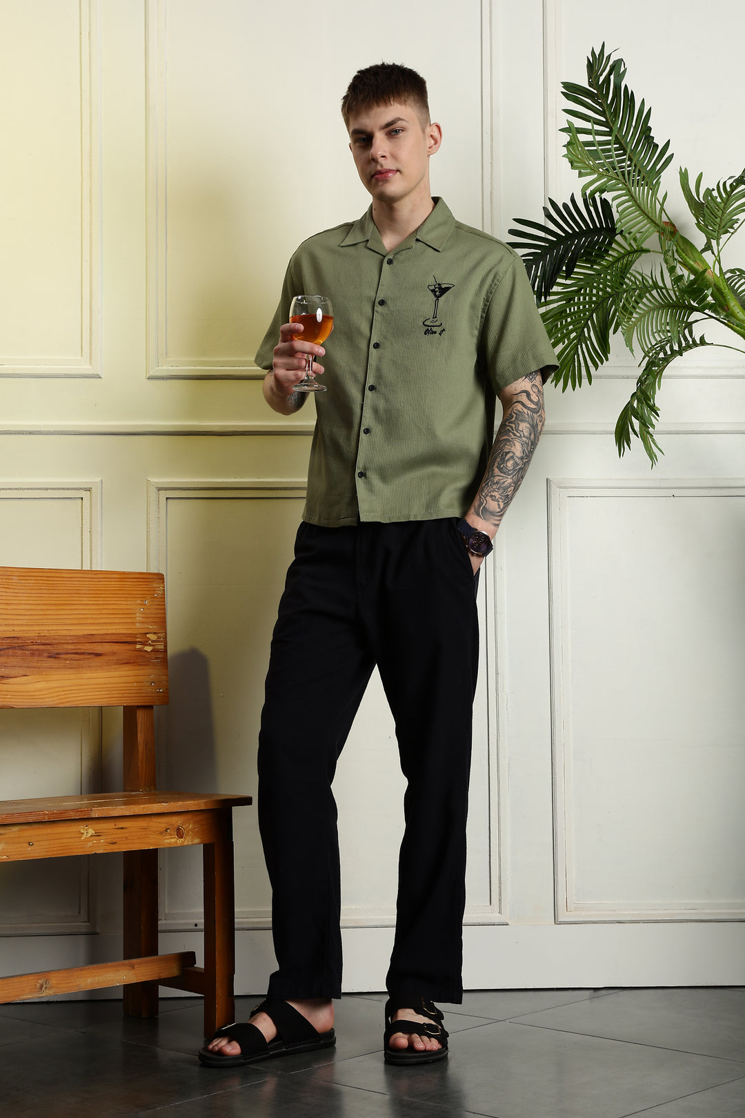 Martini: Embroidery Boxy Fit Textured Fabric Shirt