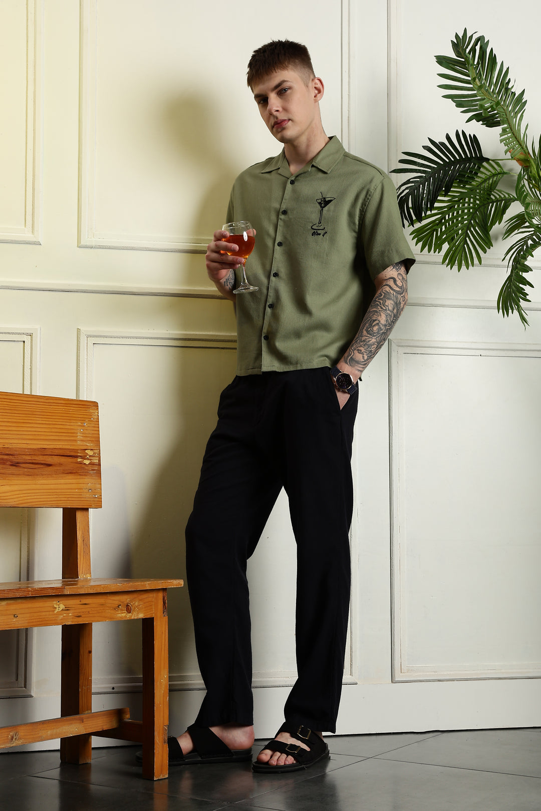 Martini: Embroidery Boxy Fit Textured Fabric Shirt