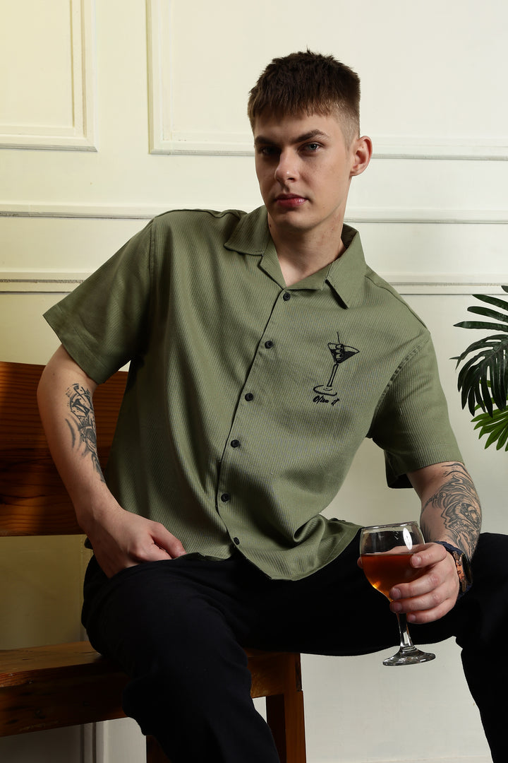 Martini: Embroidery Boxy Fit Textured Fabric Shirt