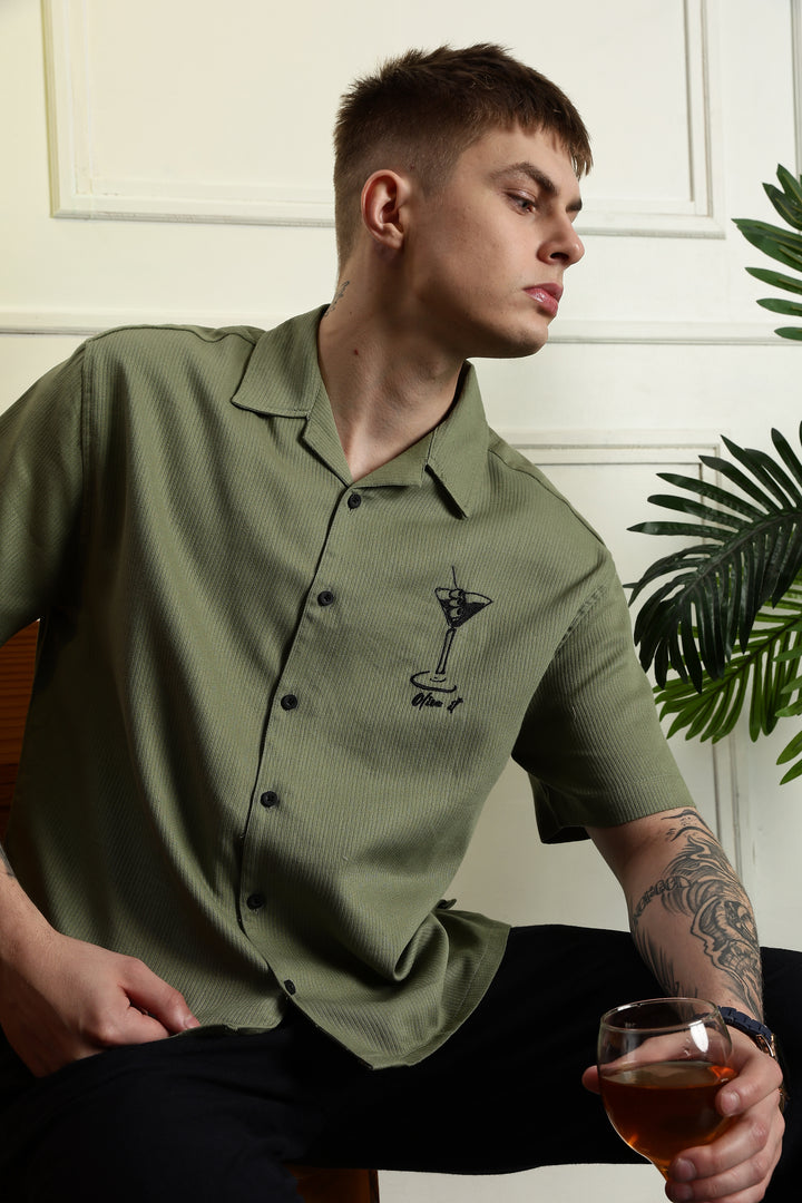 Martini: Embroidery Boxy Fit Textured Fabric Shirt