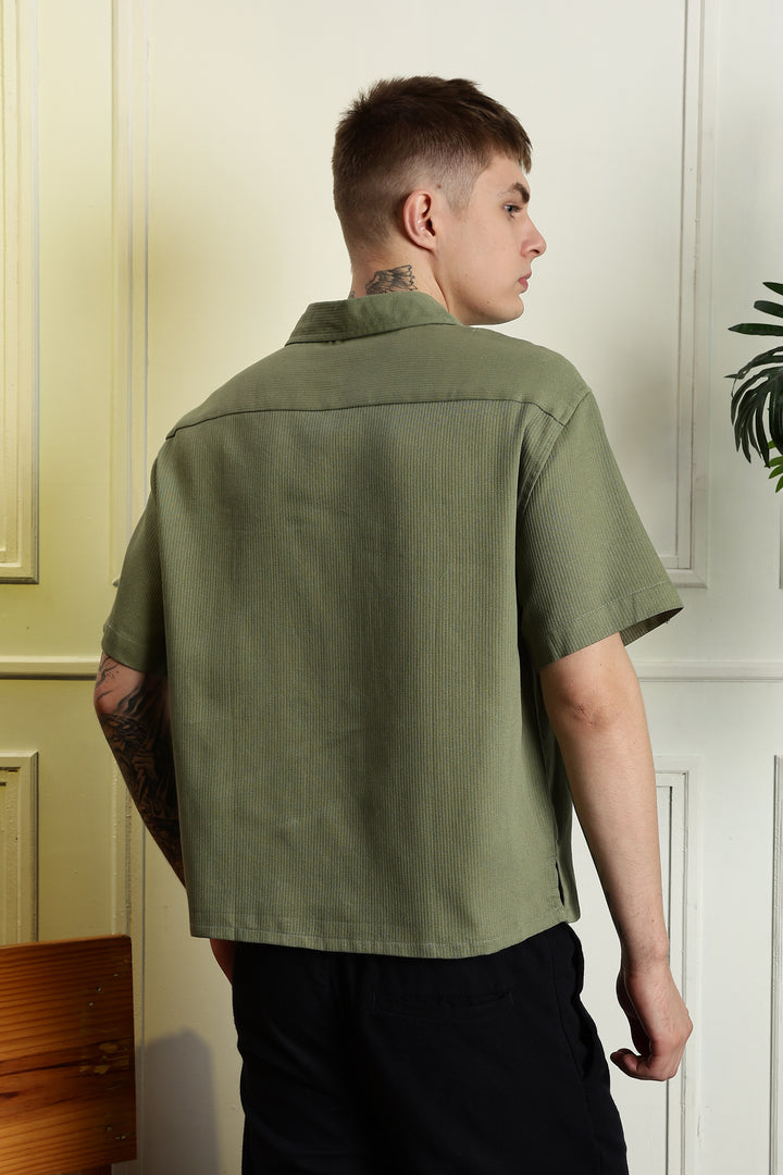 Martini: Embroidery Boxy Fit Textured Fabric Shirt
