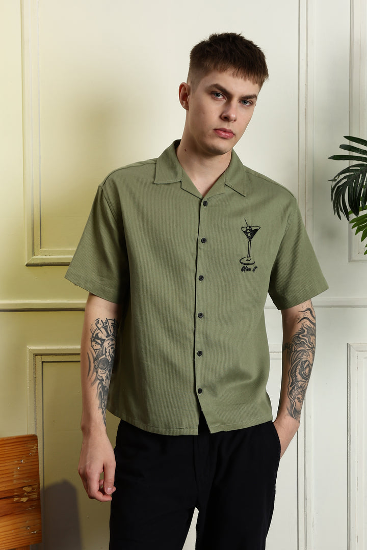 Martini: Embroidery Boxy Fit Textured Fabric Shirt