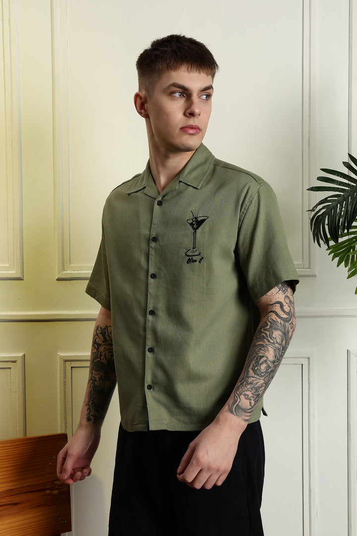 Martini: Embroidery Boxy Fit Textured Fabric Shirt