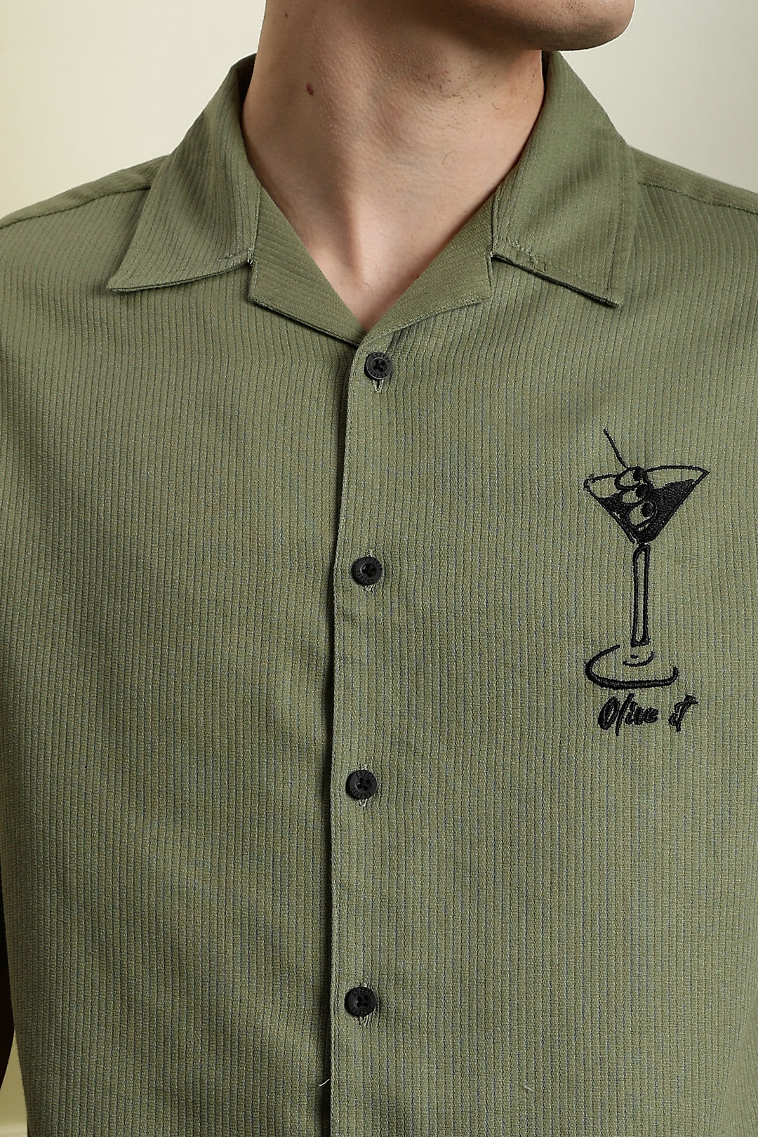 Martini: Embroidery Boxy Fit Textured Fabric Shirt