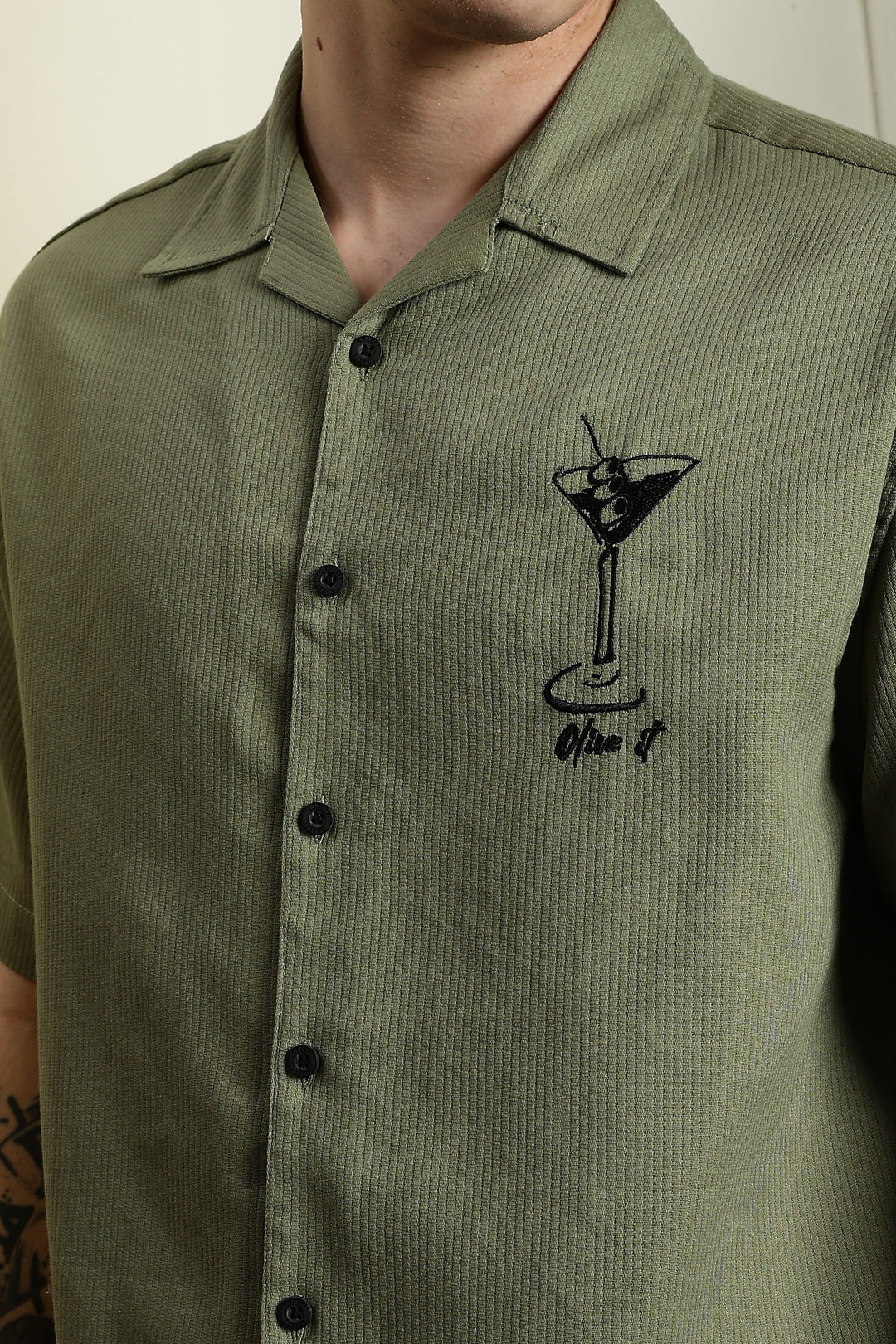 Martini: Embroidery Boxy Fit Textured Fabric Shirt