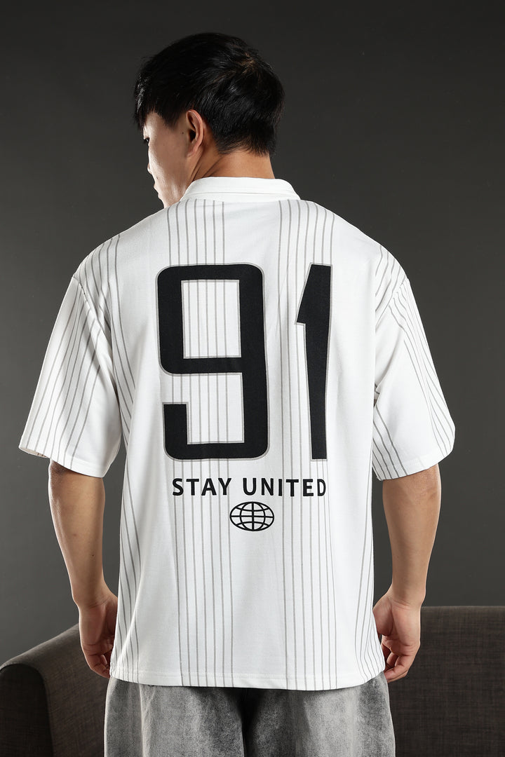 Hustle: White Oversized Polo T-shirt
