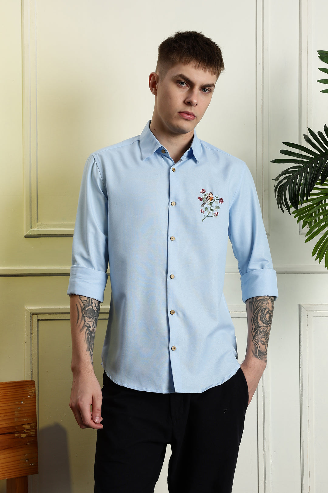 Floral bird Embroidery Shirt