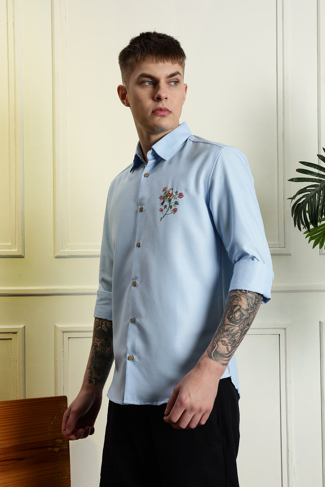 Floral bird Embroidery Shirt