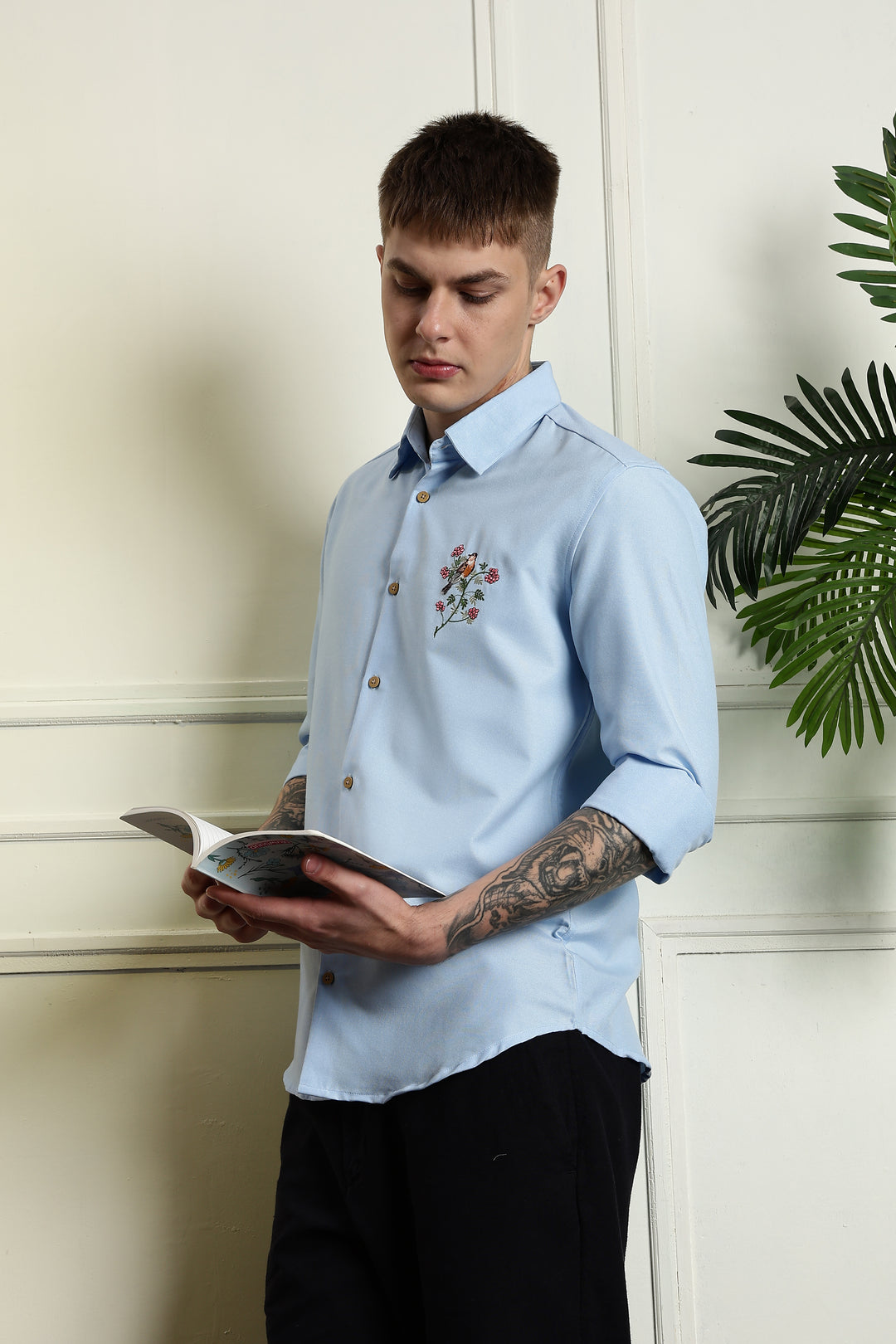 Floral bird Embroidery Shirt