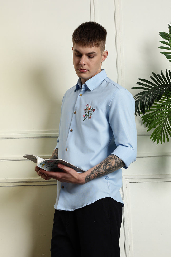 Floral bird Embroidery Shirt