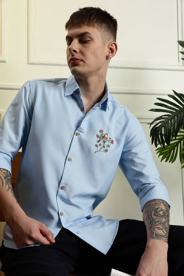 Floral bird Embroidery Shirt