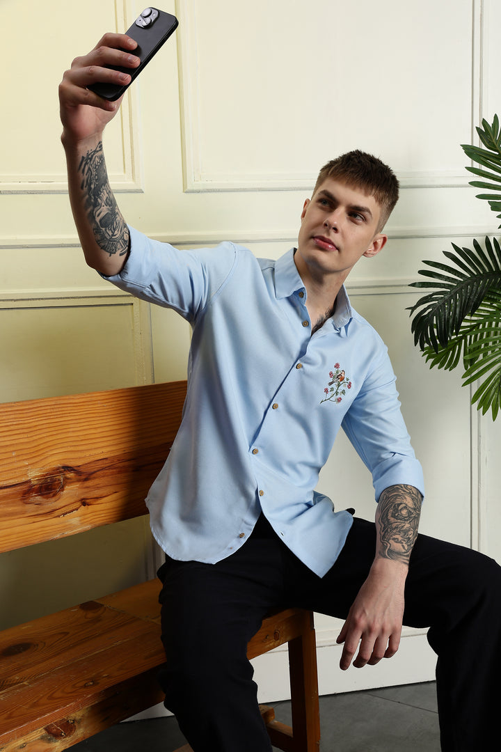 Floral bird Embroidery Shirt