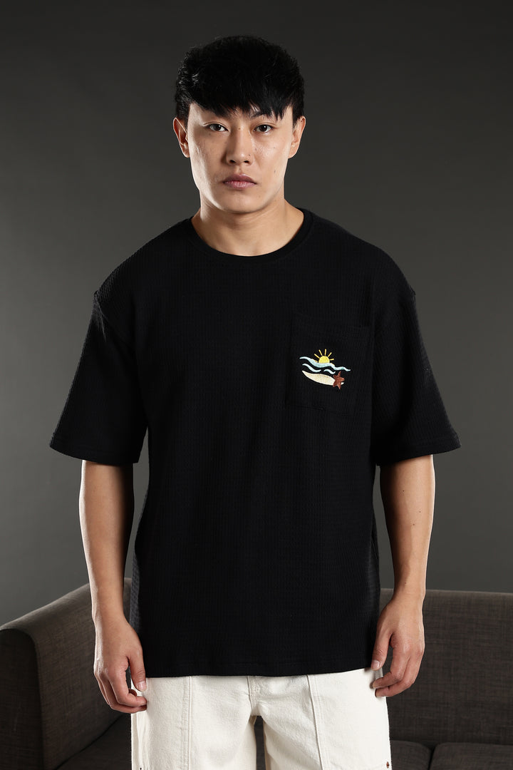 Sunset Embroidery: Textured fabric Oversized T-shirt