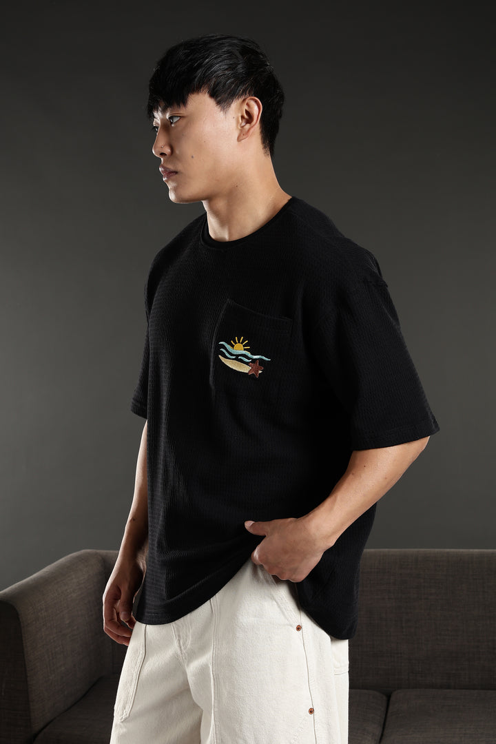 Sunset Embroidery: Textured fabric Oversized T-shirt