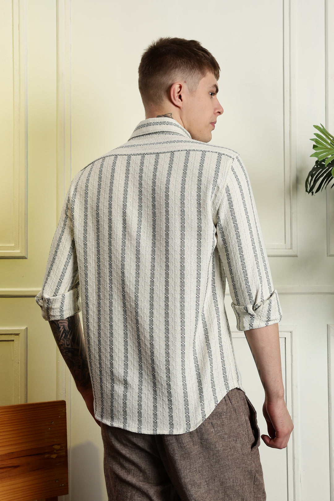 Stripes: Jaquard Green Cotton Shirt